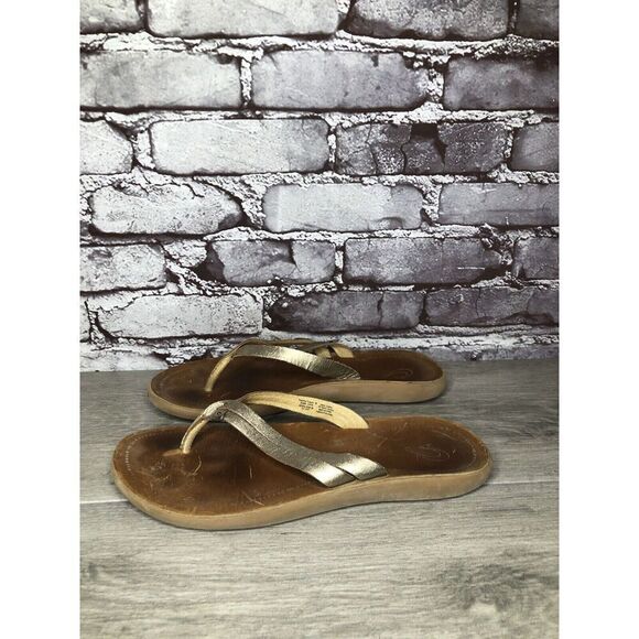 Olukai Kapehe Luana Gold Leather Beach Flip Flops Sandals Women’s Sz 9M US/39EU - Picture 12 of 16